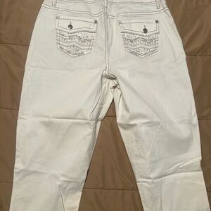 Venezia embellished sequined pocket crops with taupe stitching